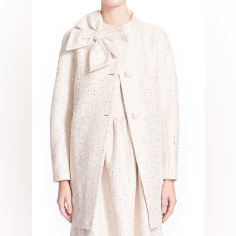 Kate Spade Tweed Blush Coat with Sequins and Bow Neck